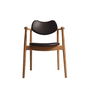 Chaise de salle à manger Regatta de la collection Ro, tapissée en chêne huilé et cuir marron foncé