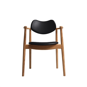 Chaise de salle à manger Regatta de la collection Ro, tapissée en chêne huilé et cuir Noir