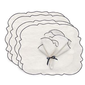 Decotique Gia Sets de Table & Serviettes Lot de 4 Blanc/Bleu