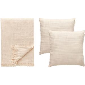 Ensemble coussin et plaid froissés Decotique Beige