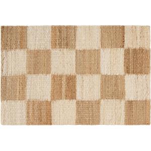 Paillasson Decotique à motif d'échecs 60x90 cm, blanc cassé/jute naturel