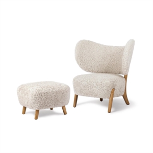 Fauteuil Mazo TMBO avec Pouf en Peau de Mouton Moonlight/Oak