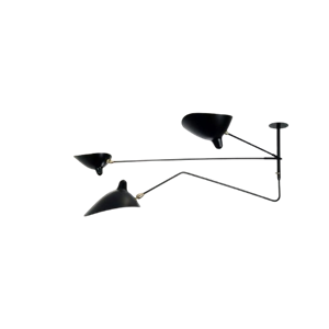 Serge Mouille 2 Bras Fixes & 1 Plafonnier Plafonnier Noir