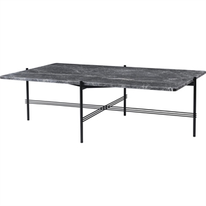 GUBI TS Table Basse Rectangulaire 130 x 80 cm avec Base Noir et Plateau Marbre Emperador Gris