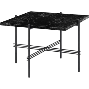 GUBI TS Table Basse Carrée 55 x 55 cm avec Base Noir et Plateau Marbre Marquina Noir