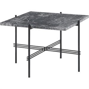 GUBI TS Table Basse Carrée 55 x 55 cm avec Base Noir et Plateau Marbre Emperador Gris