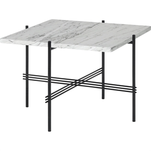GUBI TS Table Basse Carrée 55 x 55 cm avec Base Noir et Plateau Marbre de Carrare Blanc