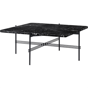 GUBI TS Table Basse Carré 80 x 80 cm avec Base Noir et Plateau Marbre Marquina Noir