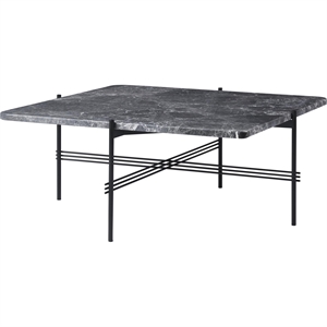 GUBI TS Table Basse Carrée 80 x 80 cm avec Base Noir et Plateau Marbre Emperador Gris