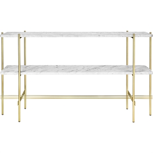 Table Console Gubi TS H72 cm avec 2 Étagères Laiton/ Marbre Blanc de Carrare