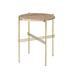 GUBI TS Table D'appoint Ronde Ø40 Laiton/ Travertin Taupe Chaud