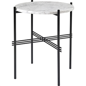 GUBI TS Table Basse Ronde Ø40 cm M. Base Noir et Plateau Travertin Blanc Neutre