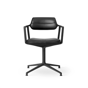 Chaise Pivotante Vipp 453 avec Patins Noir et Cuir Noir