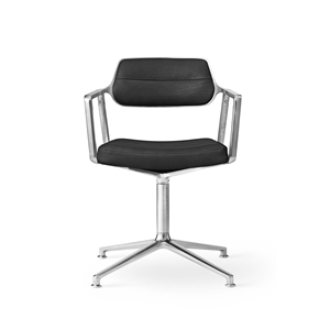 Chaise Pivotante Vipp 453 avec Patins en Aluminium et Cuir Noir