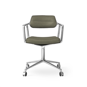 Chaise Pivotante Vipp 453 avec Roulettes, Aluminium et Cuir Vert Bosco