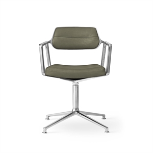 Chaise Pivotante Vipp 453 avec Patins en Aluminium et Cuir Vert Bosco