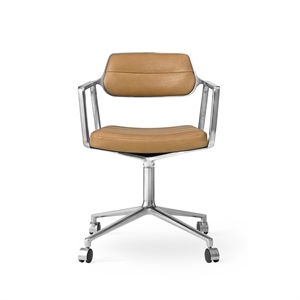 Chaise Pivotante Vipp 453 avec Roulettes , Aluminium et Cuir Sable