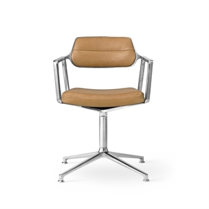 Chaise Pivotante Vipp 453 avec Patins en Aluminium et Cuir Sable