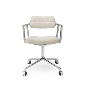 Chaise Pivotante Vipp 453 à Roulettes, Aluminium, Ondulé, Blanc Cassé, Gris Clair